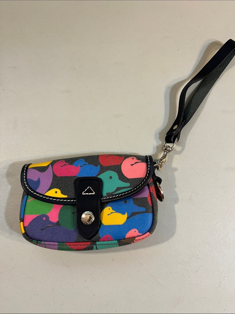 Dooney & Bourke Black-Trim Wristlet with Multicolor Duck Print